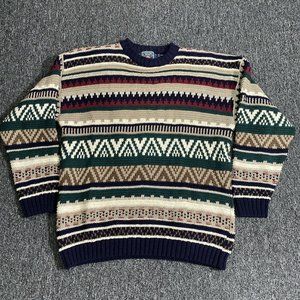 Vintage 90s Mens L Ralph Lauren Chaps Sweater  Blue Brown Crew Made In USA